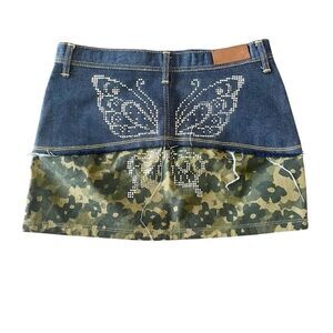 Andersson Bell Denim Camo Bedazzled Y2K Micro Mini Skirt Blue Green Size 27